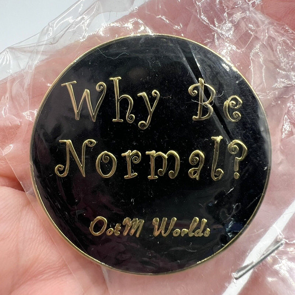 Odyssey of the Mind "Why Be Normal?" OofM Worlds Black & Gold Round Trading Pin - Picture 1 of 4